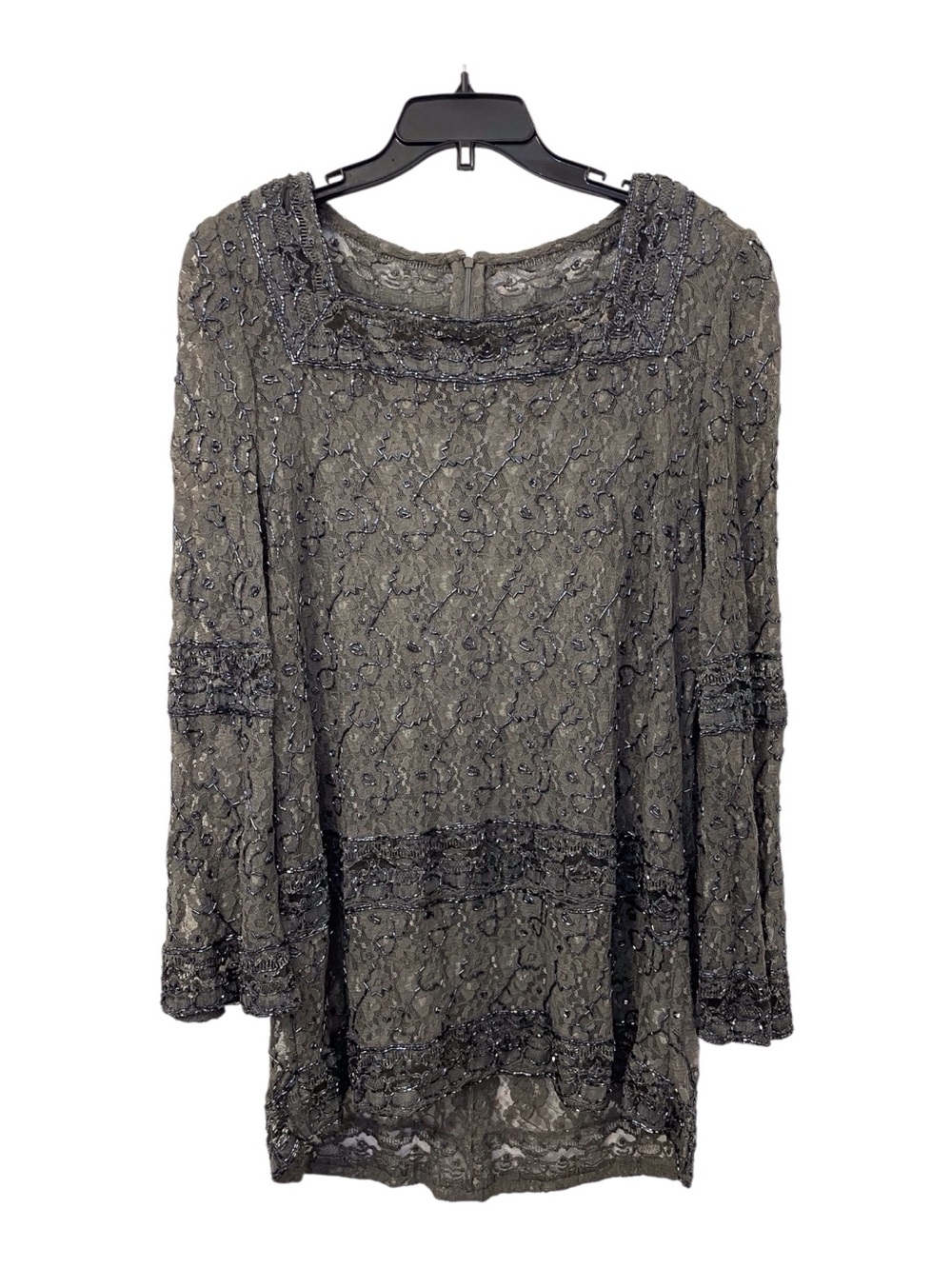 Vintage Beaded Lace Top Blouse with Long Sleeves, L.